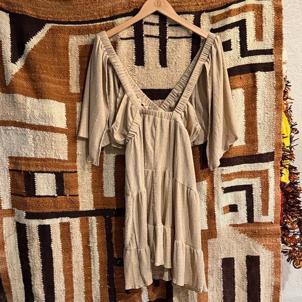 Beige Ruffled V-Neck Dress - Picture 3 of 3